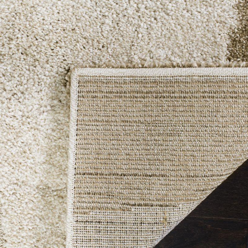 Cream and Dark Brown Square Shag Area Rug