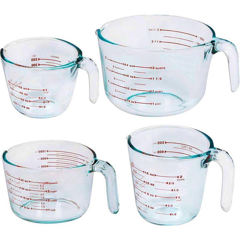 Set of 4 Clear Glass Measuring Cups with Red Markings