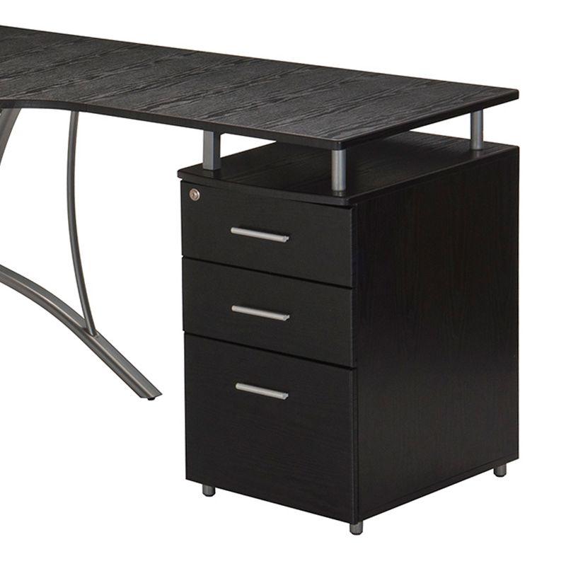 Techni Mobili Modern L Shaped Computer Desk with File Cabinet and Storage Espresso Brown: Office Workstation, MDF & Steel Construction