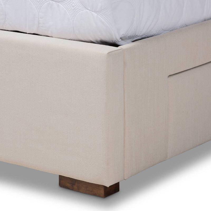 King Leni Bed Frame Beige - Baxton Studio: Storage Drawers, Polyester Upholstery, No Box Spring Required