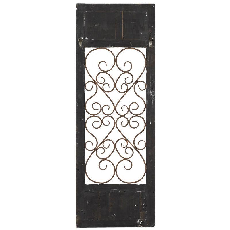 Olivia & May Traditional Wood Scroll Window Inspired Wall Decor with Metal Scrollwork Relief Brown: Vertical Iron Frame, Carved Art Object