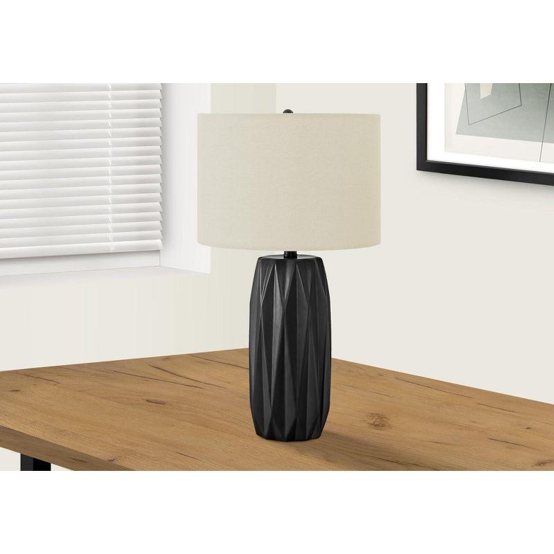 Benjara Table Lamp, 25 Inch Black Textured Ceramic Base, Ivory Fabric Shade