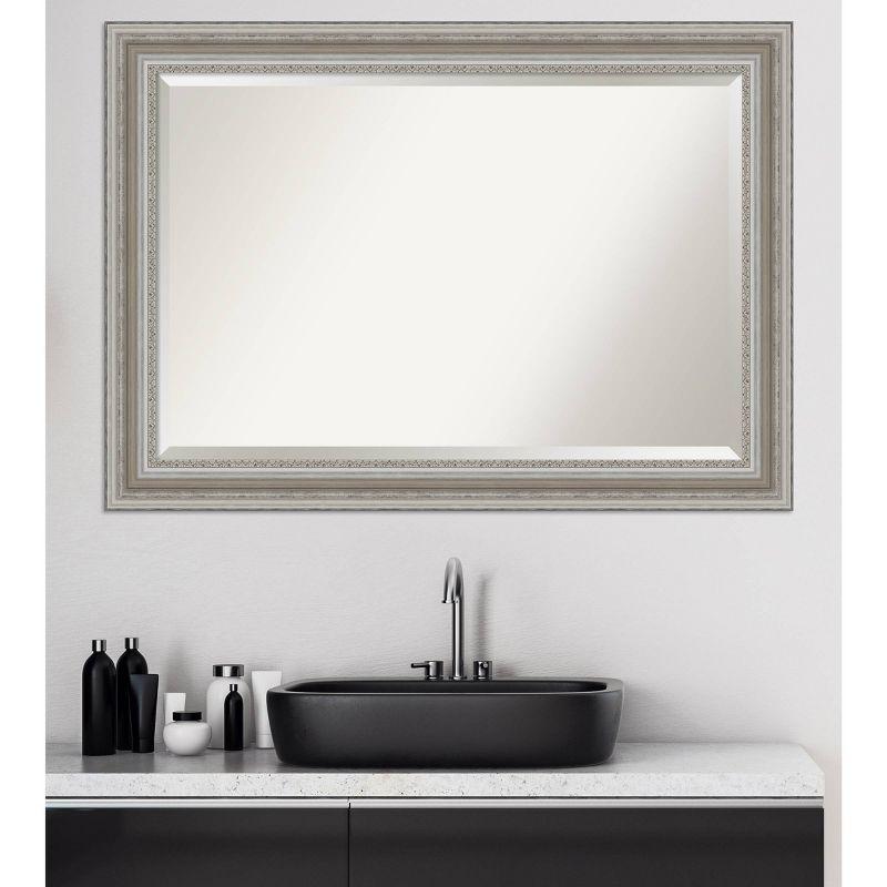 Amanti Art 42" x 30" Parlor Framed Bathroom Vanity Wall Mirror Silver: Modern Style, Beveled Glass, Wood Frame, Wall Mounted