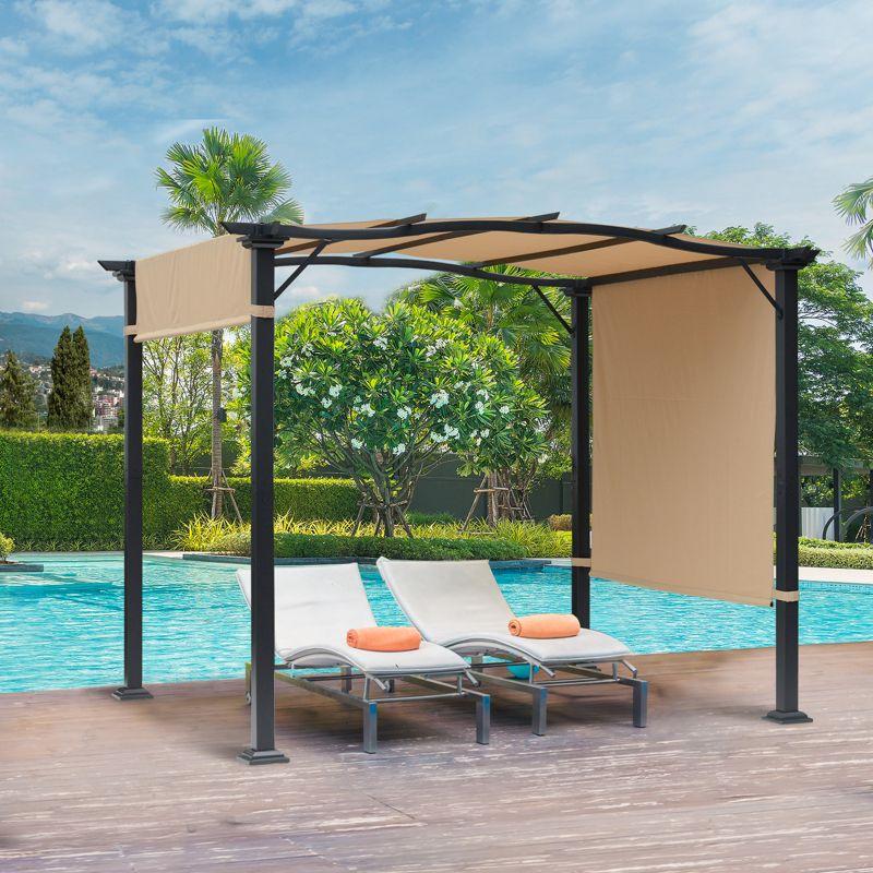 Beige Retractable Canopy Pergola with Steel Frame