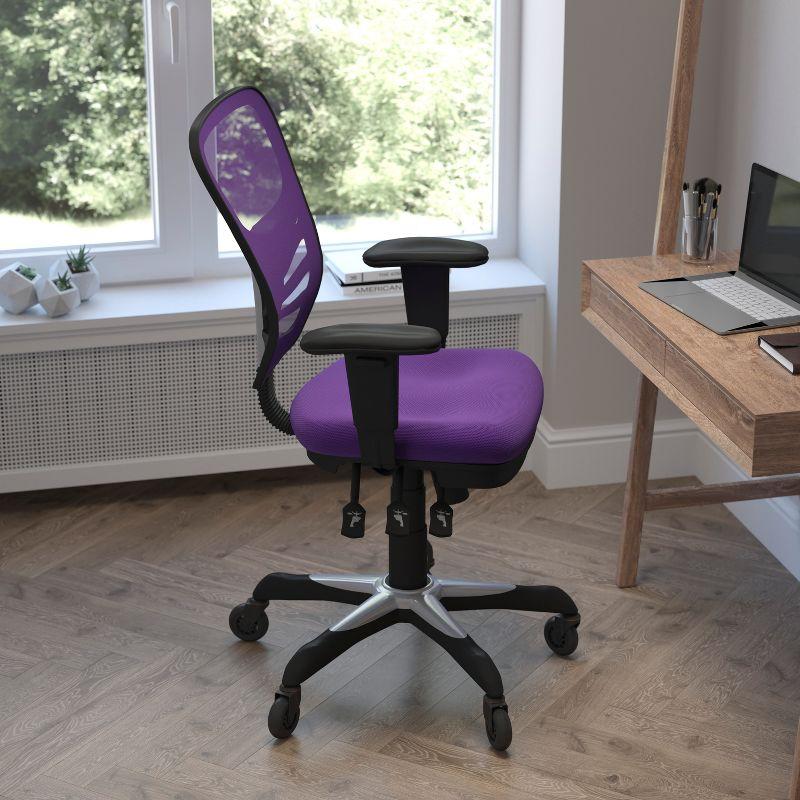 Flash Furniture Nicholas Mid-Back Purple Mesh Multifunction Executive Swivel Ergonomic Office Chair with Adjustable Arms and Transparent Roller Wheels