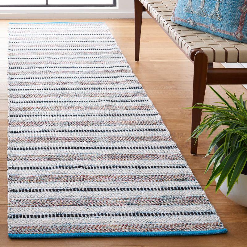 Ivory and Turquoise Handwoven Cotton Area Rug