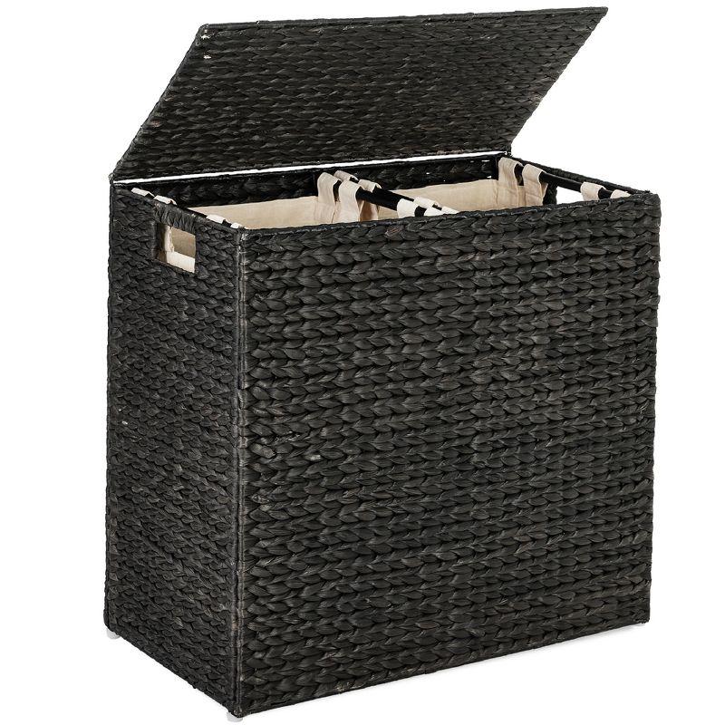 Bayou Breeze Large Water Hyacinth Double Laundry Hamper Basket w/ 2 Liner Bags, Handles