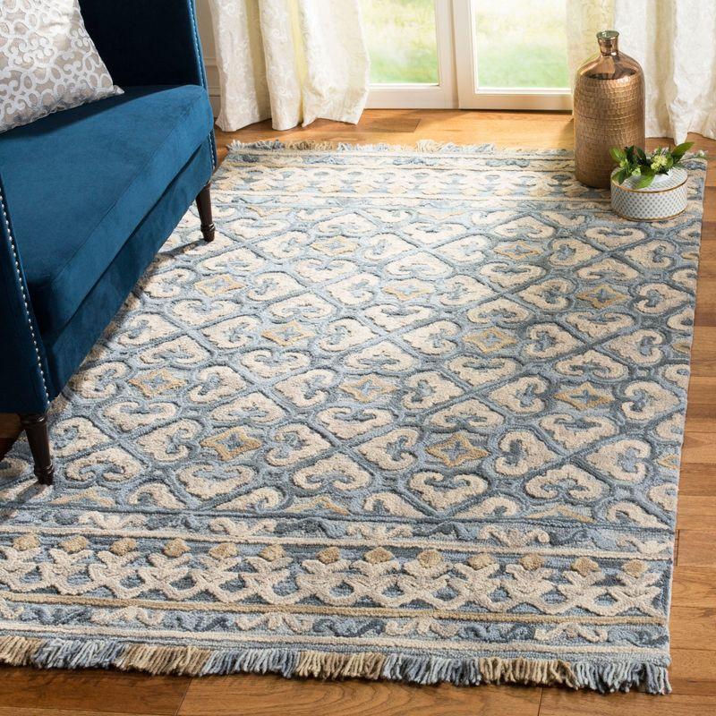 Handmade Blue Wool Tufted Rectangular 4' x 6' Area Rug