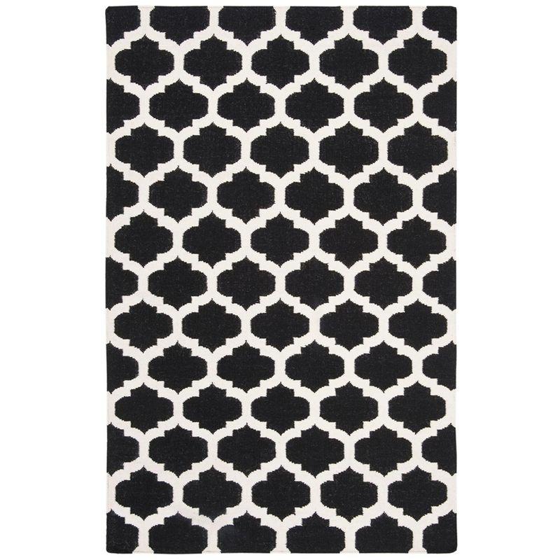 Heritage Square Handwoven Wool Rug in Black and Ivory, 4' x 6'
