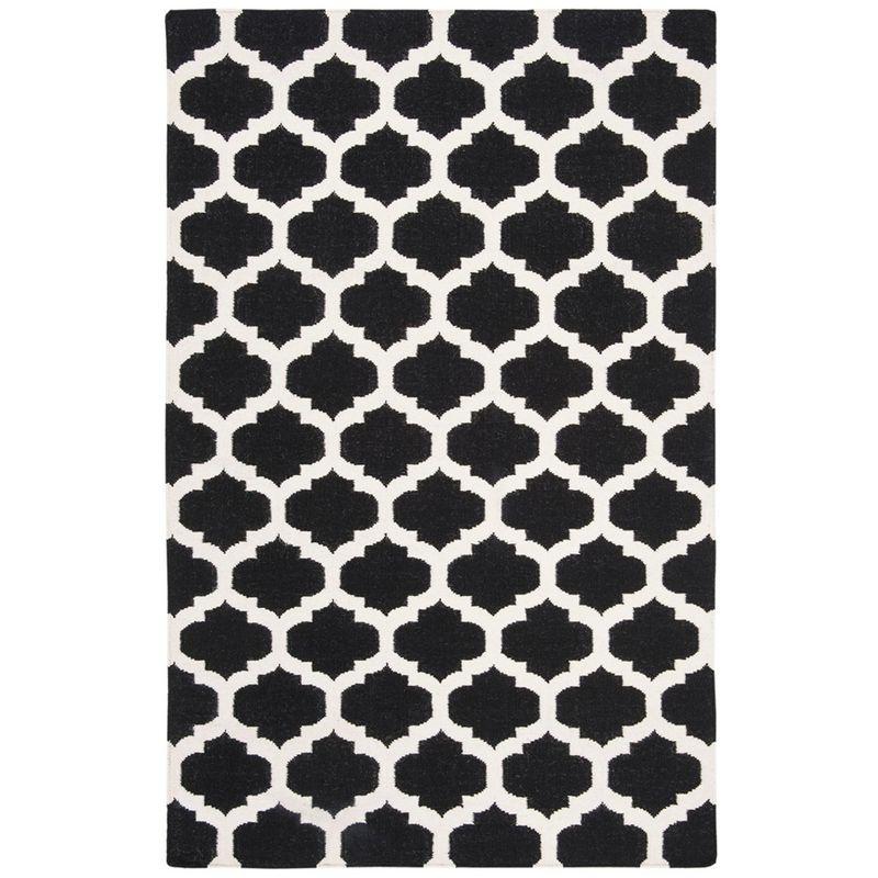 Dhurries DHU623 Hand Woven Flat Weave Area Rug Black / Ivory 4' X 6' - Safavieh.