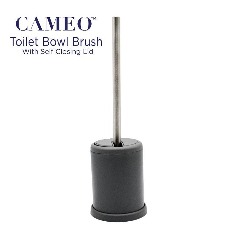 Cameo Toilet Bowl Cleaning Brush, Self-Closing Lid, Stainless-Steel Holder, 360 Degree Brush Head, Fingerprint-Proof, Rust Resistant, Compact Size