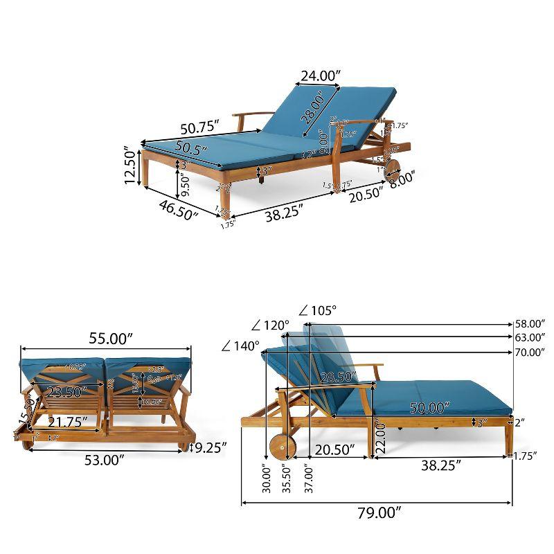 Perla Acacia Wood Double Chaise Lounge Teak/Blue - Christopher Knight Home