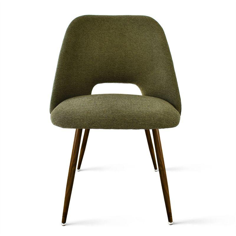 Set of 4 Olive Green Upholstered Side Chairs with Walnut Legs