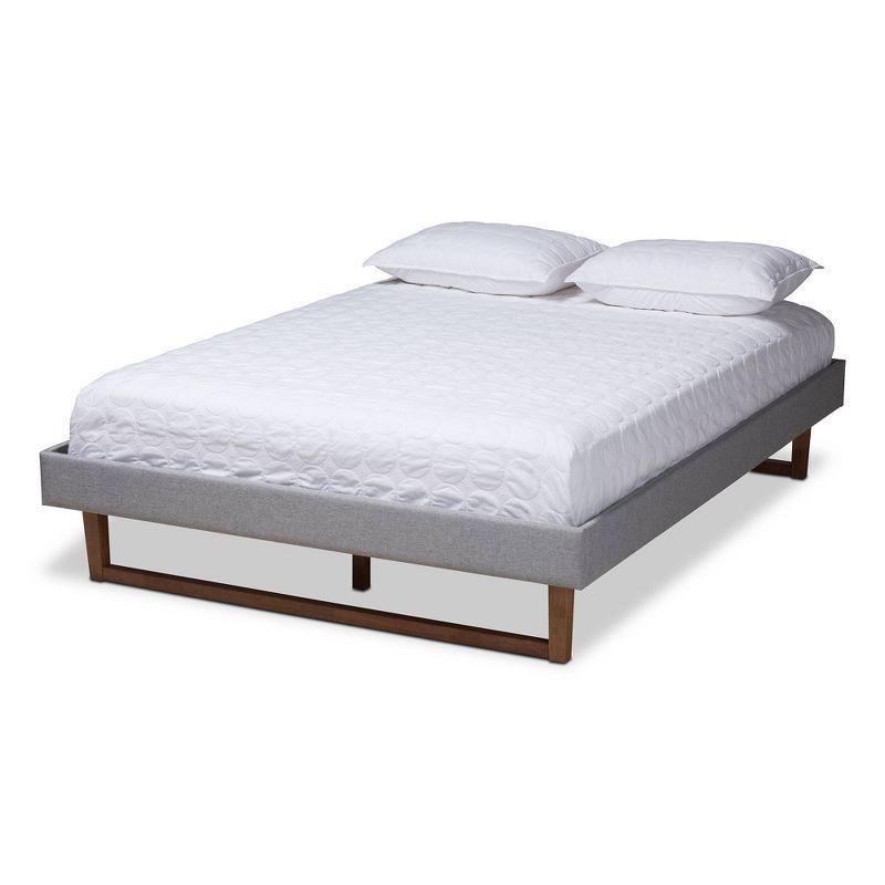 Liliya Queen-Size Walnut Wood & Light Grey Tufted Upholstered Bed Frame