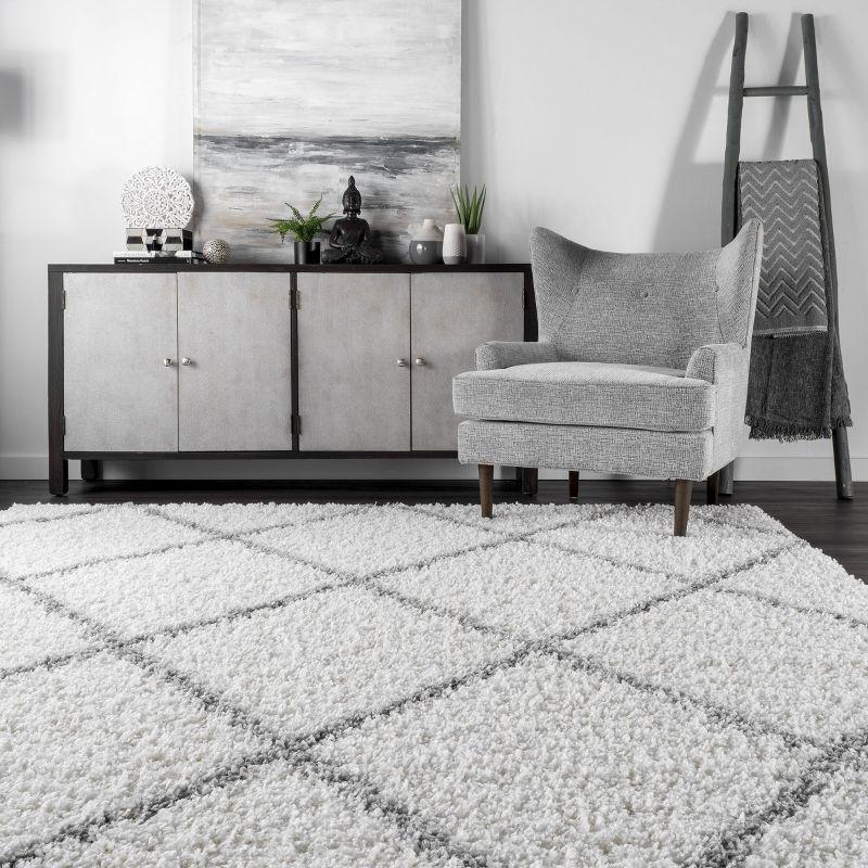 Nuloom Tess Trellis 5 Square Shag Indoor Area Rug for Living Room Bedroom Dining Room Nursery, White/Grey