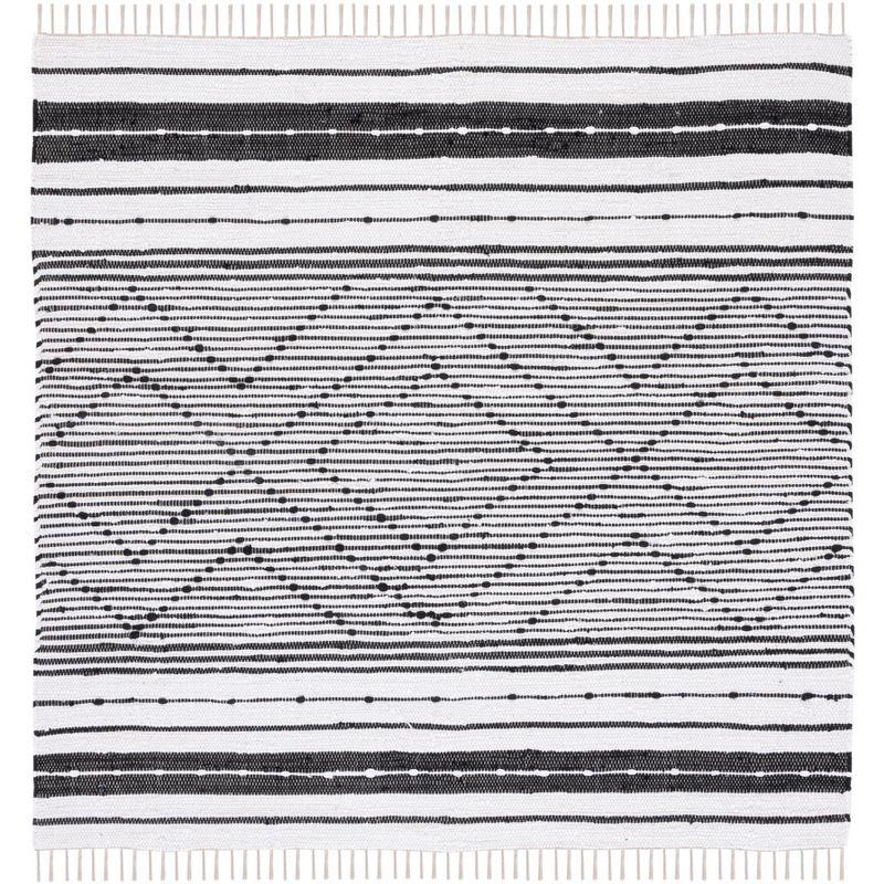 Black and Ivory Striped Kilim 6' Square Wool Area Rug