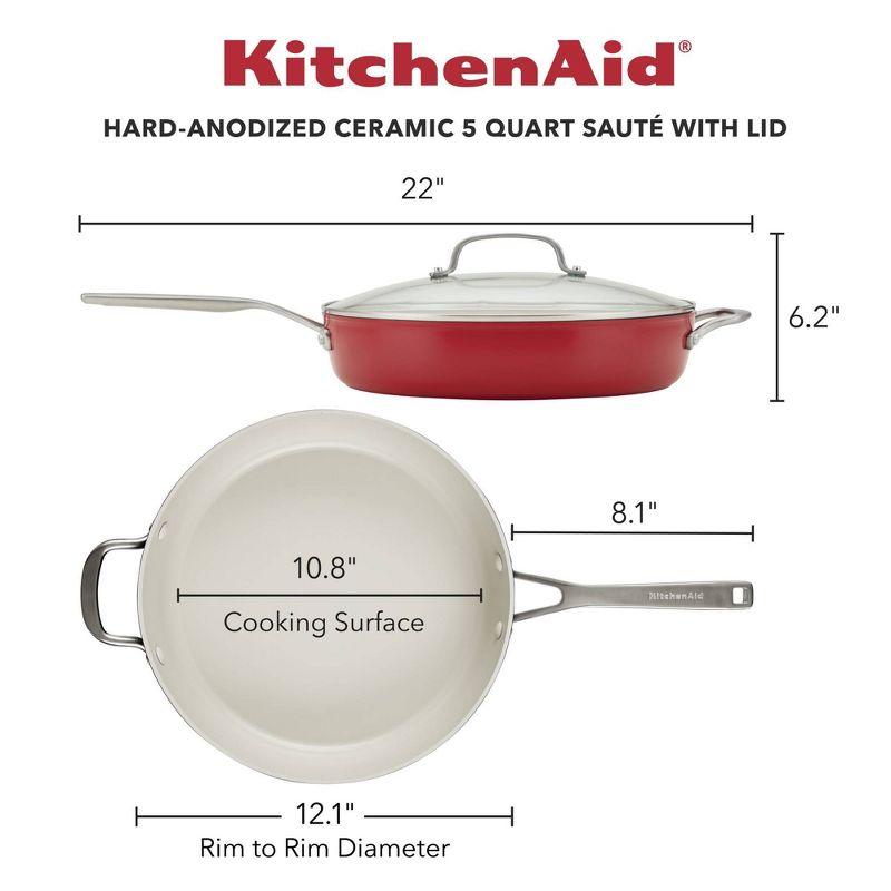 KitchenAid 5qt Hard Anodized Ceramic Nonstick Saute Pan with Lid Empire Red: Hand Wash, Gas & Electric Compatible