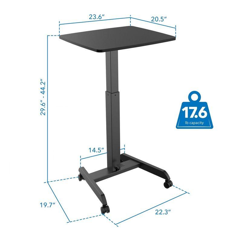 Mount-It! Height Adjustable Rolling Laptop Desk with Wheels | 23.6" x 20.5" | Sit Stand Mobile Workstation Cart w/ Pneumatic Spring Lift | Black