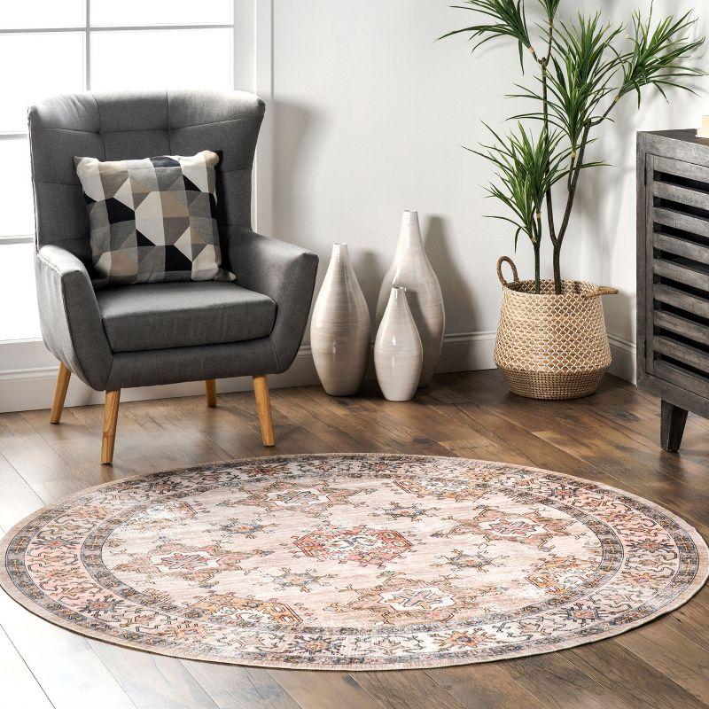 Nuloom Finley Medallion 6 Round Machine Washable Indoor Area Rug for Living Room Bedroom Dining Room Kitchen, Beige/Ivory