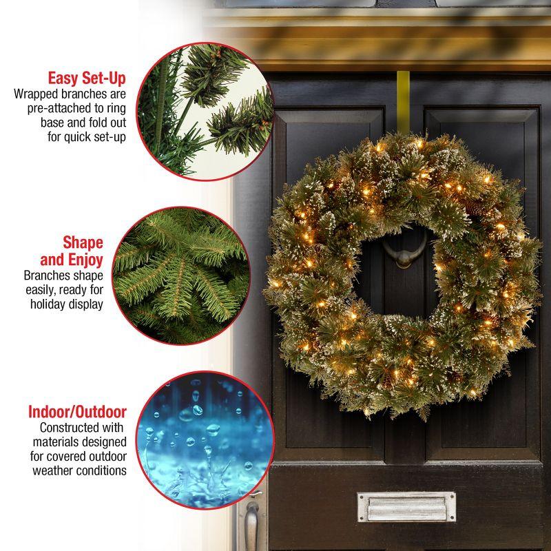 24" Prelit Glittery Bristle Pine Artificial Wreath Clear Lights - National Tree Company