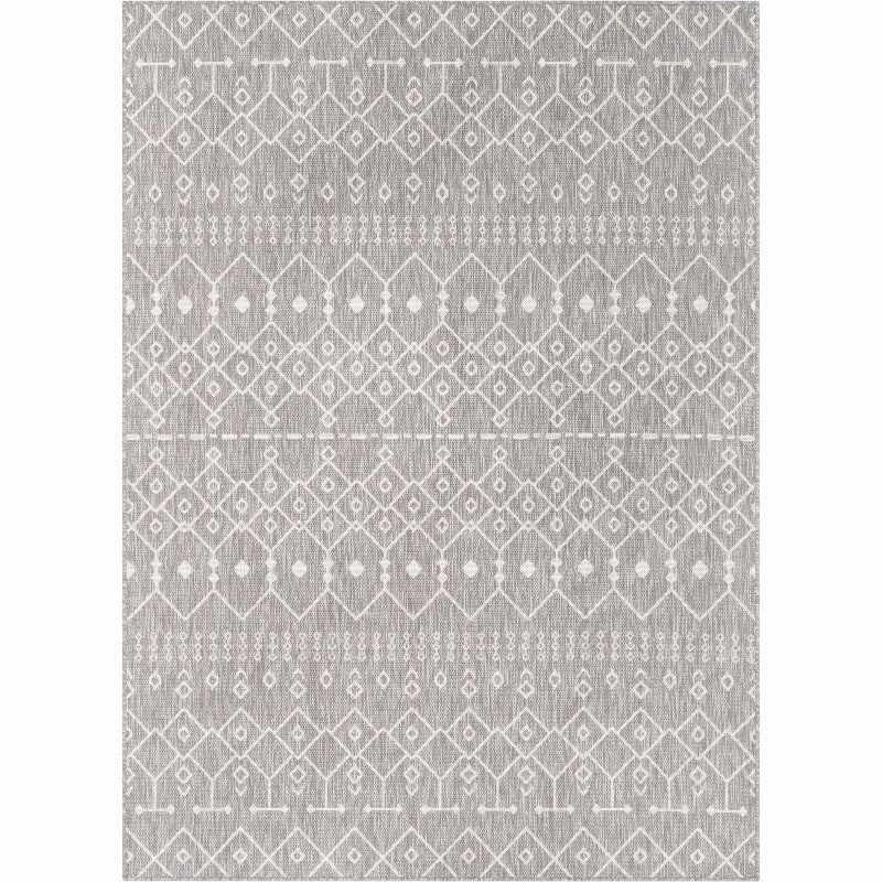 Well Woven Nors Light Grey Indoor / Outdoor Flat Weave Pile Nordic Lattice Pattern Area Rug (7'10" x 9'10")