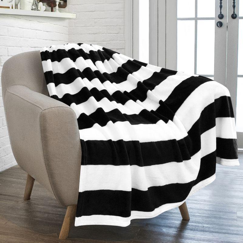 Black and White Striped Fleece Throw Blanket