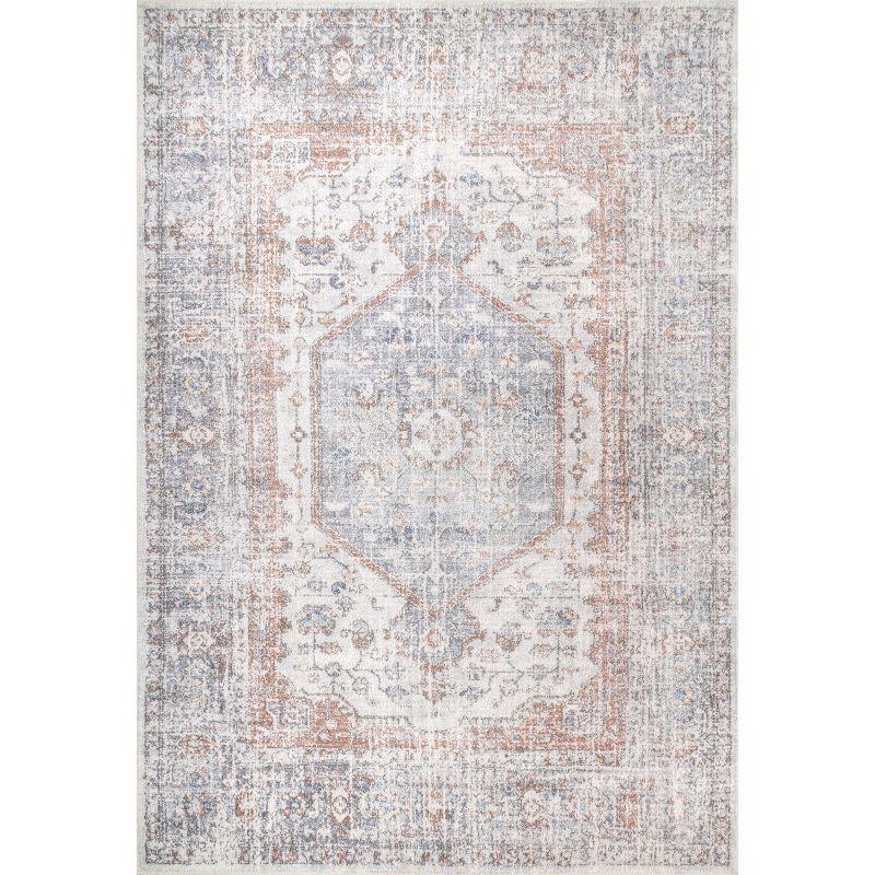 Nuloom 8x10 Machine Washable Rain Haven Vintage Medallion Indoor Area Rug, Light Grey Non-Slip Backing, Stain Resistant,  BedroomLiving Room, Kitchen