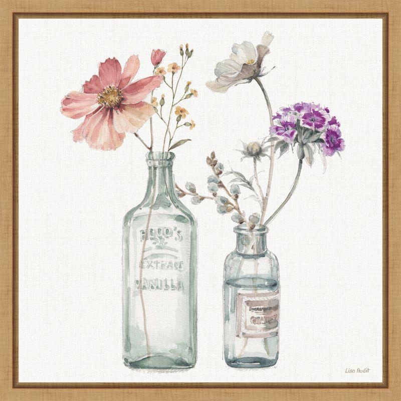 Lisa Audit Floral Watercolor Print on Canvas with Maple Frame