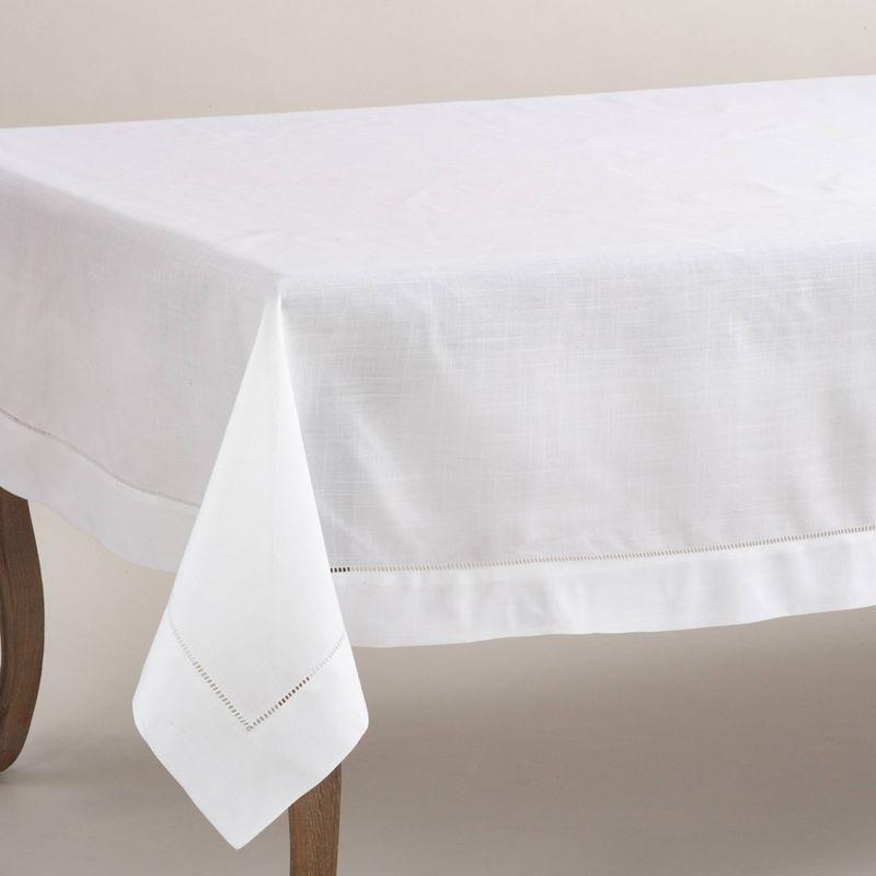 70"x104" Hemstitch Border Design Tablecloth White - Saro Lifestyle