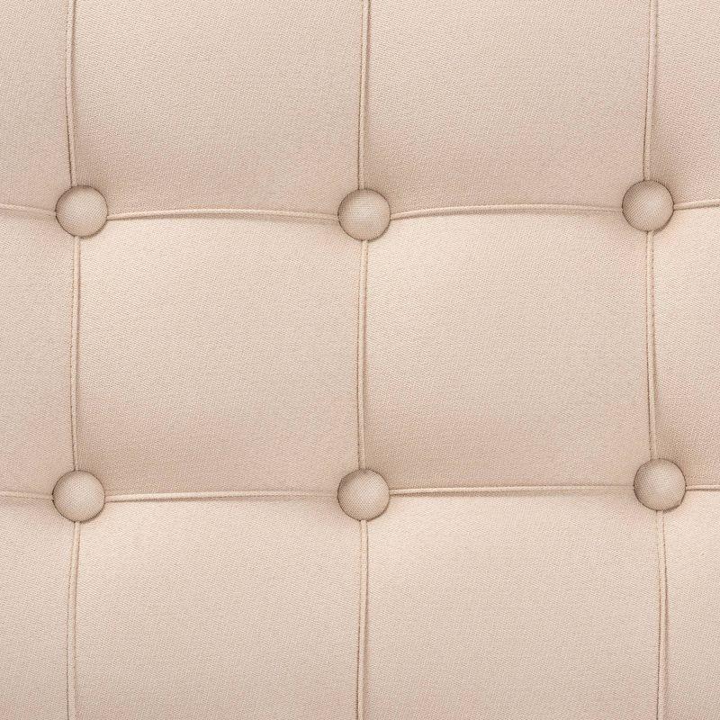 Baxton Studio Hedia Fabric Upholstered and Wood Ottoman Beige/Silver : Rectangular Footstool, Entryway Seating