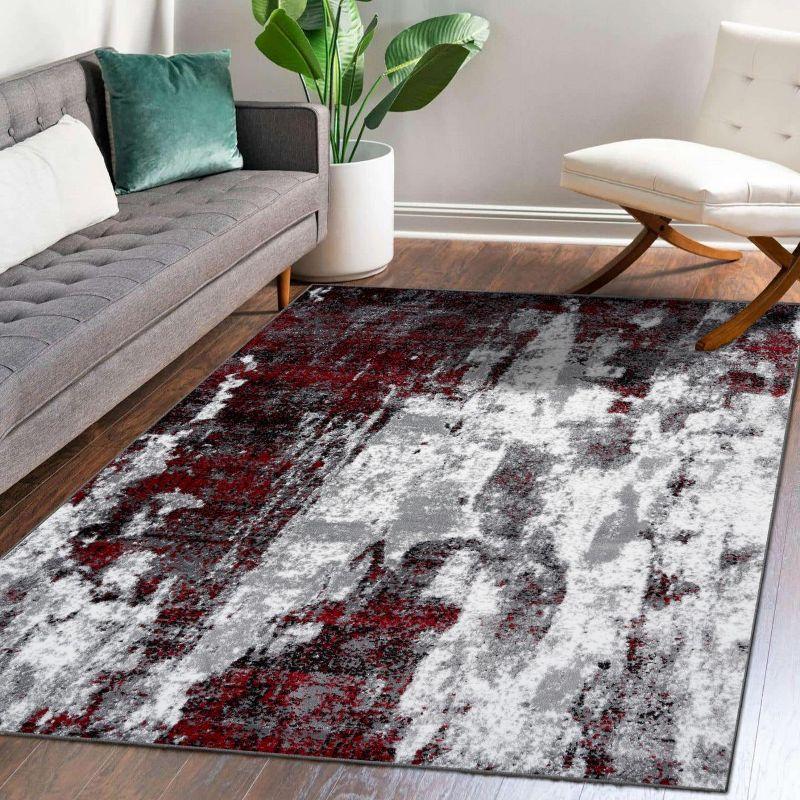 Red and Gray Abstract Synthetic Area Rug 2' x 7'