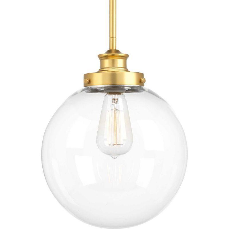 Progress Lighting Penn 1-Light Pendant, Steel, Natural Brass, Clear Glass Sphere Shade