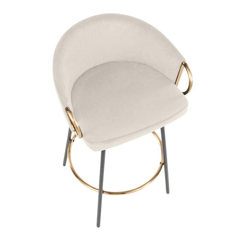 Set of 2 Claire Counter Height Barstools Gold/Cream/Black - LumiSource: Velvet Upholstery, Swivel, Footrest
