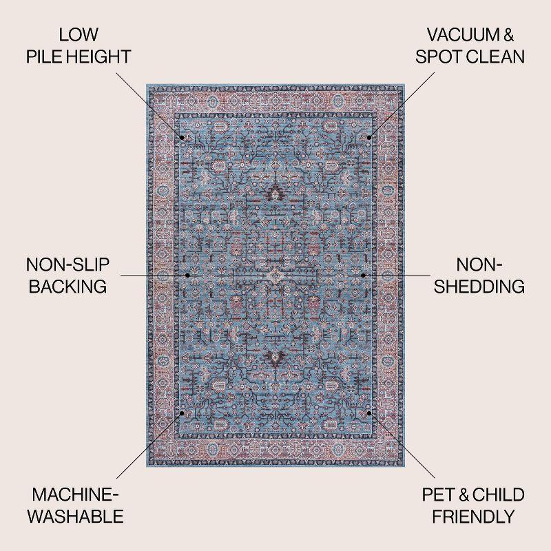 Kemer All-Over Persian Machine-Washable Blue/Red/Brown 3 ft. x 5 ft. Area Rug - JONATHAN Y