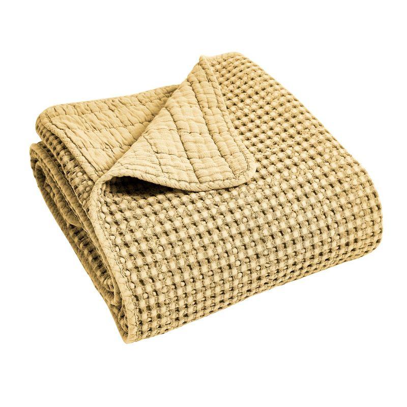 Ochre Cotton Sherpa Reversible Waffle Throw 50 x 60in