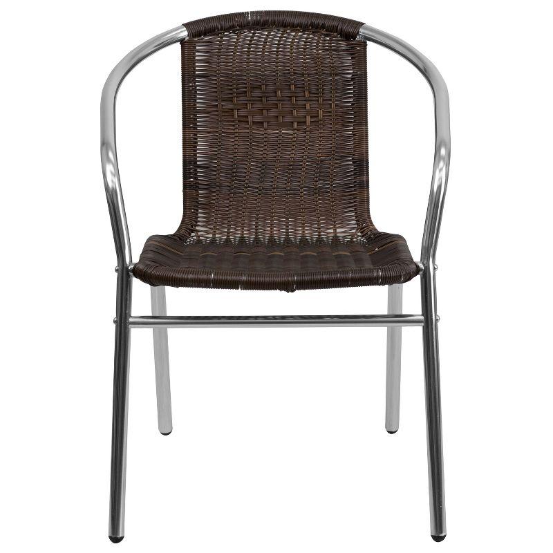 Elegant Silver Aluminum & Dark Brown Rattan Indoor-Outdoor Dining Chair