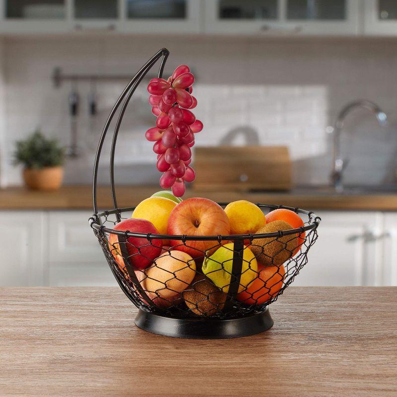 Black Iron Circular Fruit Basket with Banana Hook