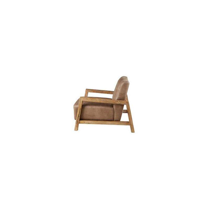 Easton Accent Chair Taupe/Natural: Solid Wood Arms, Reclaimed Finish, Polyurethane Leather