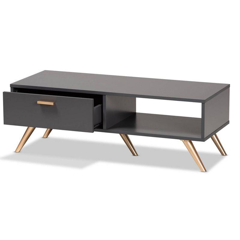 Dark Grey and Gold Wood Coffee Table with Storage Drawer