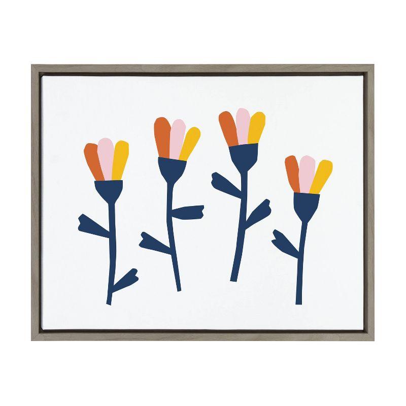 Colorful Floral Abstract Print on Gray Framed Canvas