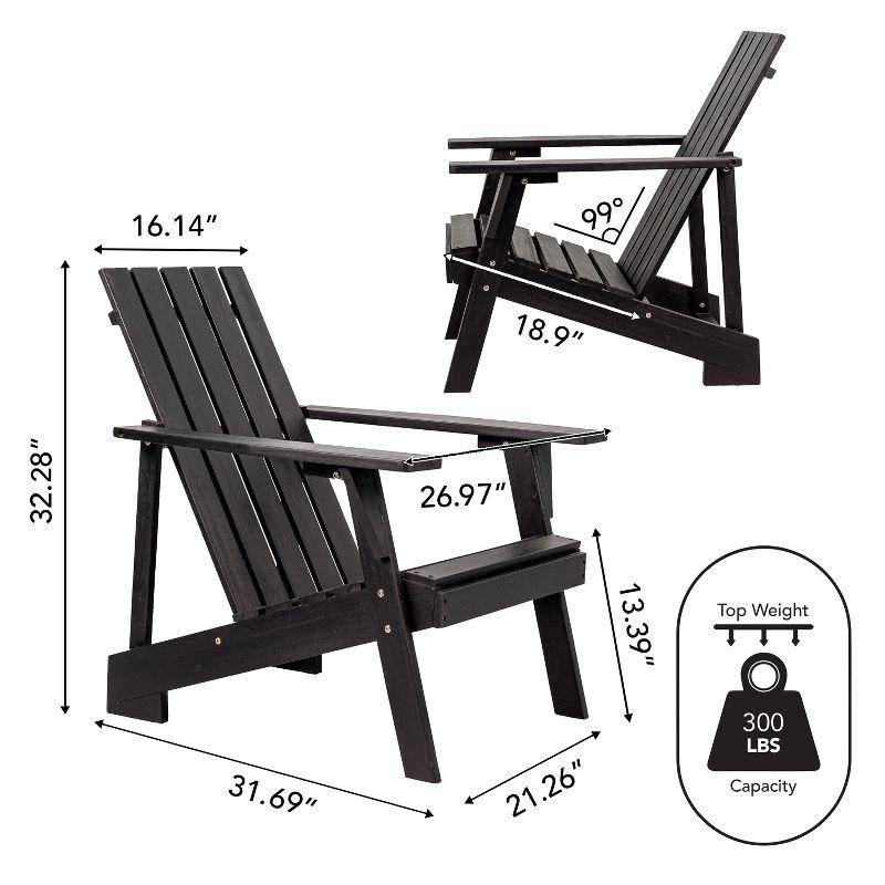 Modern Black Acacia Wood Adirondack Chair with Arms