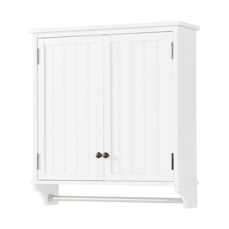 Dover Wall Mounted Bathroom Storage Cabinet with Two Doors and Towel Rod White - Alaterre Furniture