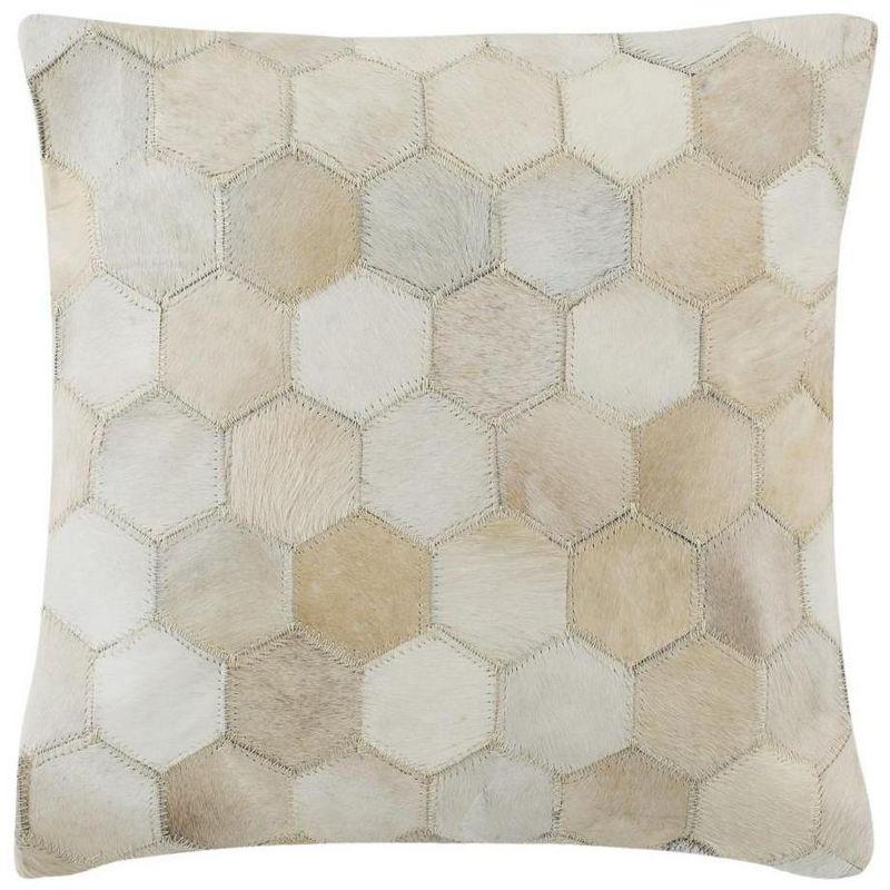 Tiled Cowhide Pillow - White - 18"X18" - Safavieh