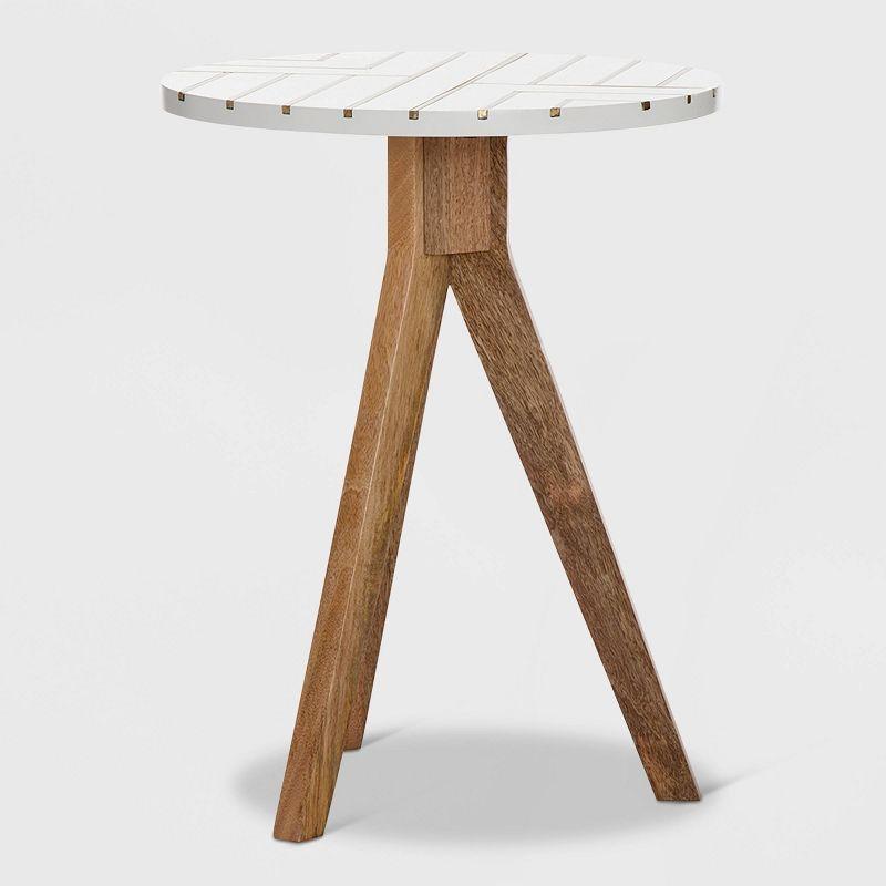 Amari Round Side Table with Brass Inlay Top White - Adore Decor: Marble Look, Tripod Base, No Assembly Required