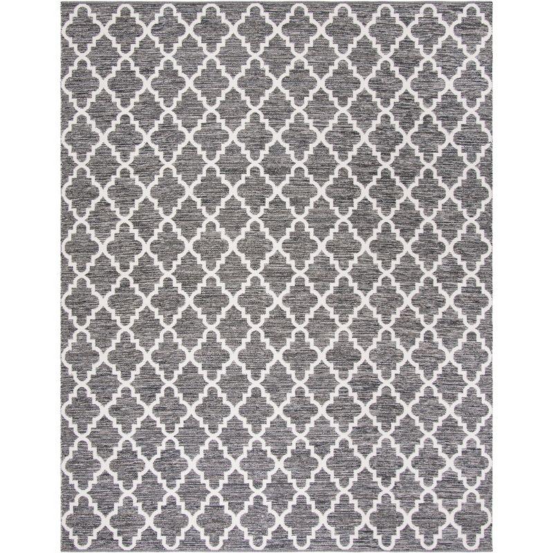 Charcoal and Ivory Flat Woven Cotton Area Rug, 8' x 10'