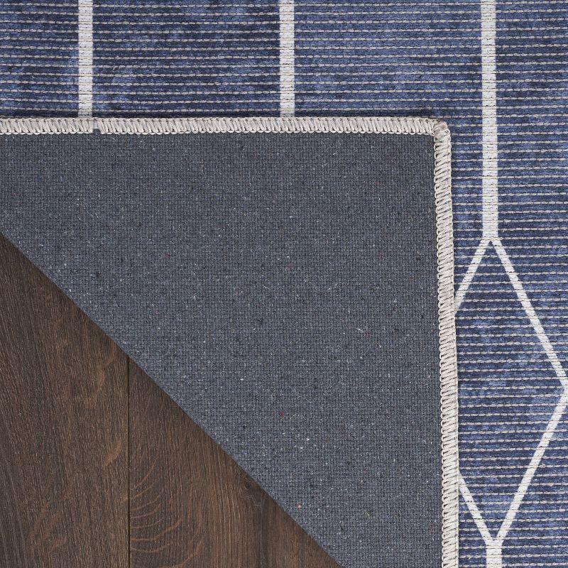 Pymble Geometric Machine Washable Area Rug in Navy Blue