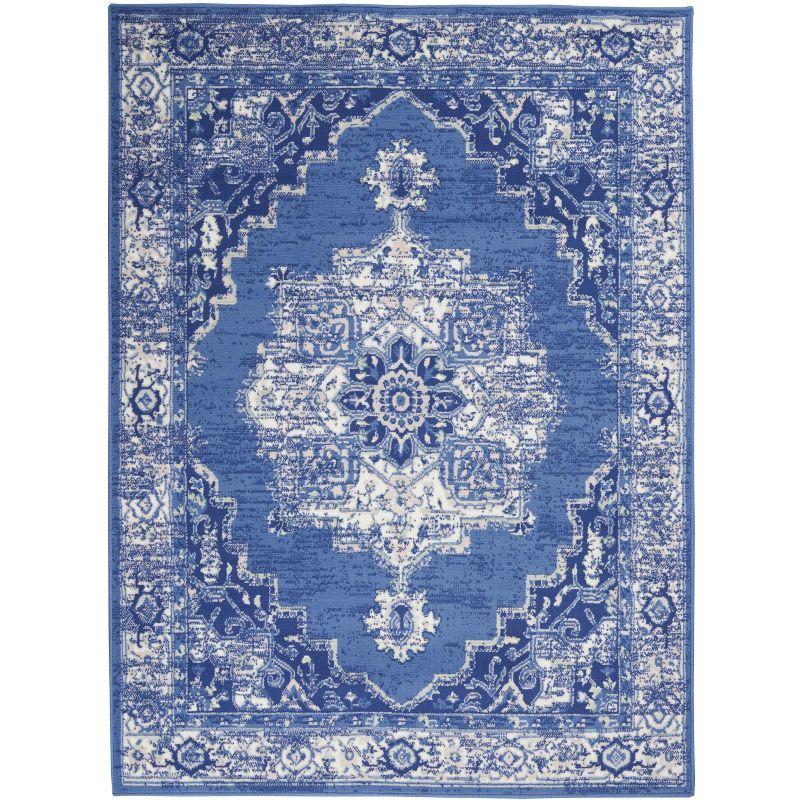 Navy Floral 6' x 9' Synthetic Rectangular Area Rug