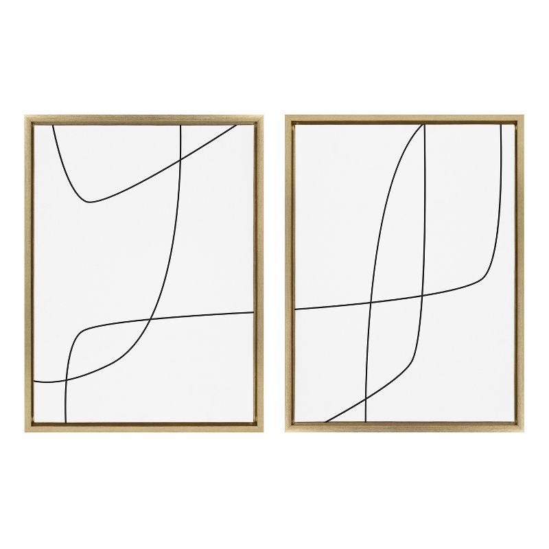 Kate and Laurel Sylvie Modern Line Abstract 3 and 4 Black and White Framed Canvas by The Creative Bunch Studio, 2 Piece 18x24, Bright Gold