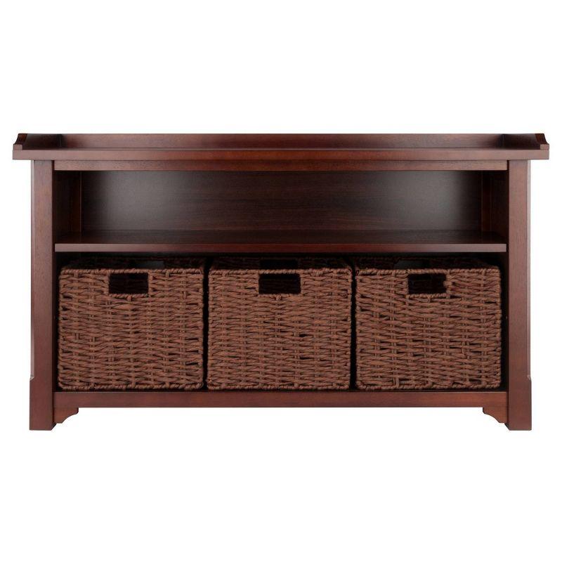 22.05" 4pc Milan Storage Hall Bench with Baskets Walnut - Winsome: Foyer Organizer, Shoe Rack