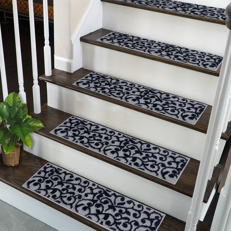 Sussexhome Leaves Collection Non-Slip Carpet Stair Treads for Wooden Steps, 9" X 28" , Pack of 15, Navy